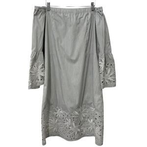 Lafayette 148 | Dress Striped Off Shoulder Gray White Eyelet- Size Medium